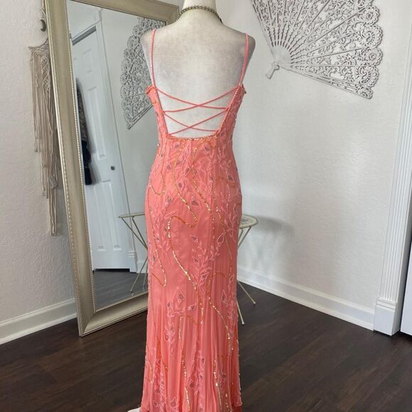 Ethereal Fairy Coquette Floral Beaded Silk Mermaid Long Formal Prom Dress Gown S - Picture 5 of 8